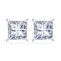 JeenMata 2 Carat Princess Cut Moissanite 4 Prong Solitaire Stud Earrings In 18K White Gold Plating Over Silver