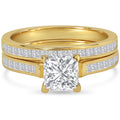 JeenMata 2 Carat Princess Cut Moissanite Wedding Set - Bridal Set - Channel Set Ring - Unique Ring - 18k Yellow Gold Over Silver