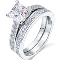 JeenMata 1 Carat Princess Cut Moissanite Wedding Set - Bridal Set - Engagement Ring - Channel Set Ring - Cluster Ring - 18k White Gold Plated for Women