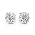 JeenMata 2 Carat Round Shaped Moissanite Solitaire Stud Earrings - 4 Prong - In 18K Rose Gold Plating Over Silver
