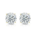 JeenMata 2 Carat Round Shaped Moissanite Solitaire Stud Earrings - 4 Prong - In 18K Yellow Gold Plating Over Silver