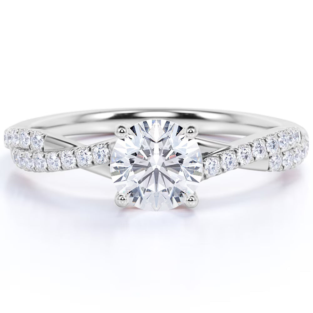 JeenMata 2 Carat infinity Round cut Moissanite Engagement Ring in 18K White Gold Plating for Women