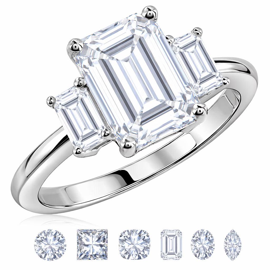 JeenMata 3.25 Carat Emerald Cut Moissanite Rings - Three Stone Engagement Rings in 18K White Gold Plating for Women