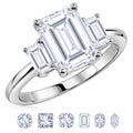 JeenMata 3.25 Carat Emerald Cut Moissanite Rings - Three Stone Engagement Rings in 18K White Gold Plating for Women