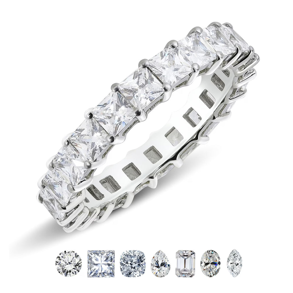 JeenMata 6.25 Carat Princess Cut Cubic Zirconia Eternity Anniversary Ring - Classic Prong Style Wedding Ring in White Gold Plating for Women