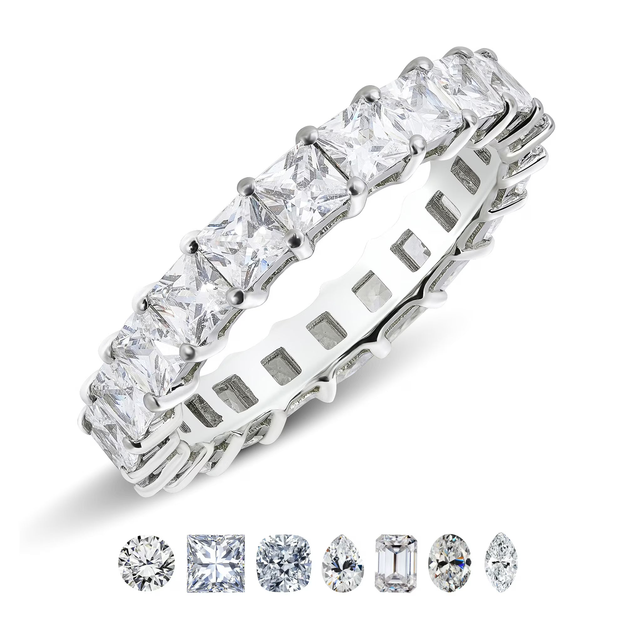 JeenMata 6.25 Carat Princess Cut Cubic Zirconia Eternity Anniversary Ring - Classic Prong Style Wedding Ring in White Gold Plating for Women
