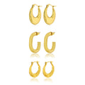 JEENMATA 3 Pairs Fashion MultiPack Earrings Set for Women in Yellow Gold Plating, Hoop Earrings, Chunky, Lightweight Drop Hypoallergenic Earrings Jewelry Gift for Women