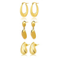 JEENMATA 3 Pairs Fashion MultiPack Earrings Set for Women in Yellow Gold Plating, Hoop Earrings, Chunky, Lightweight Drop Hypoallergenic Earrings Gift for Women