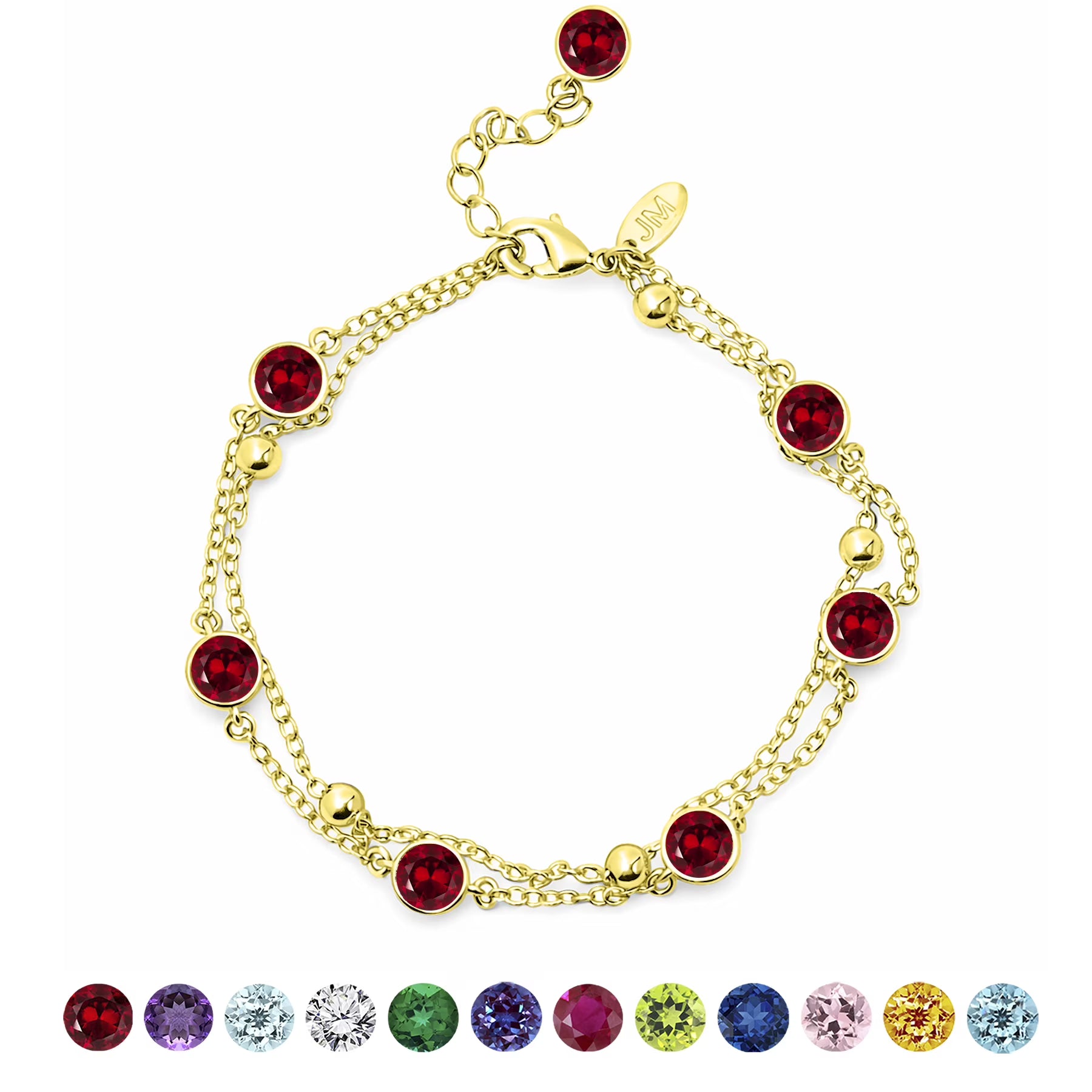 JeenMata 3.5 Carat January Garnet Birthstone Double Layer Bracelet - in Yellow Gold Plating for Women