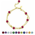 JeenMata 3.5 Carat July Ruby Birthstone Double Layer Bracelet - in Yellow Gold Plating for Women