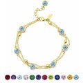 JeenMata 3.5 Carat March Aquamarine Birthstone Double Layer Bracelet - in Yellow Gold Plating for Women