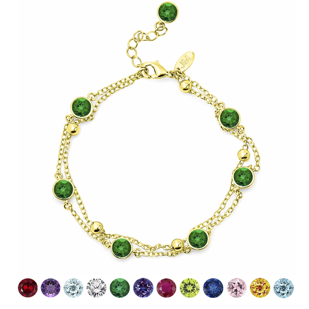 JeenMata 3.5 Carat May Emerald Birthstone Double Layer Bracelet - in Yellow Gold Plating for Women