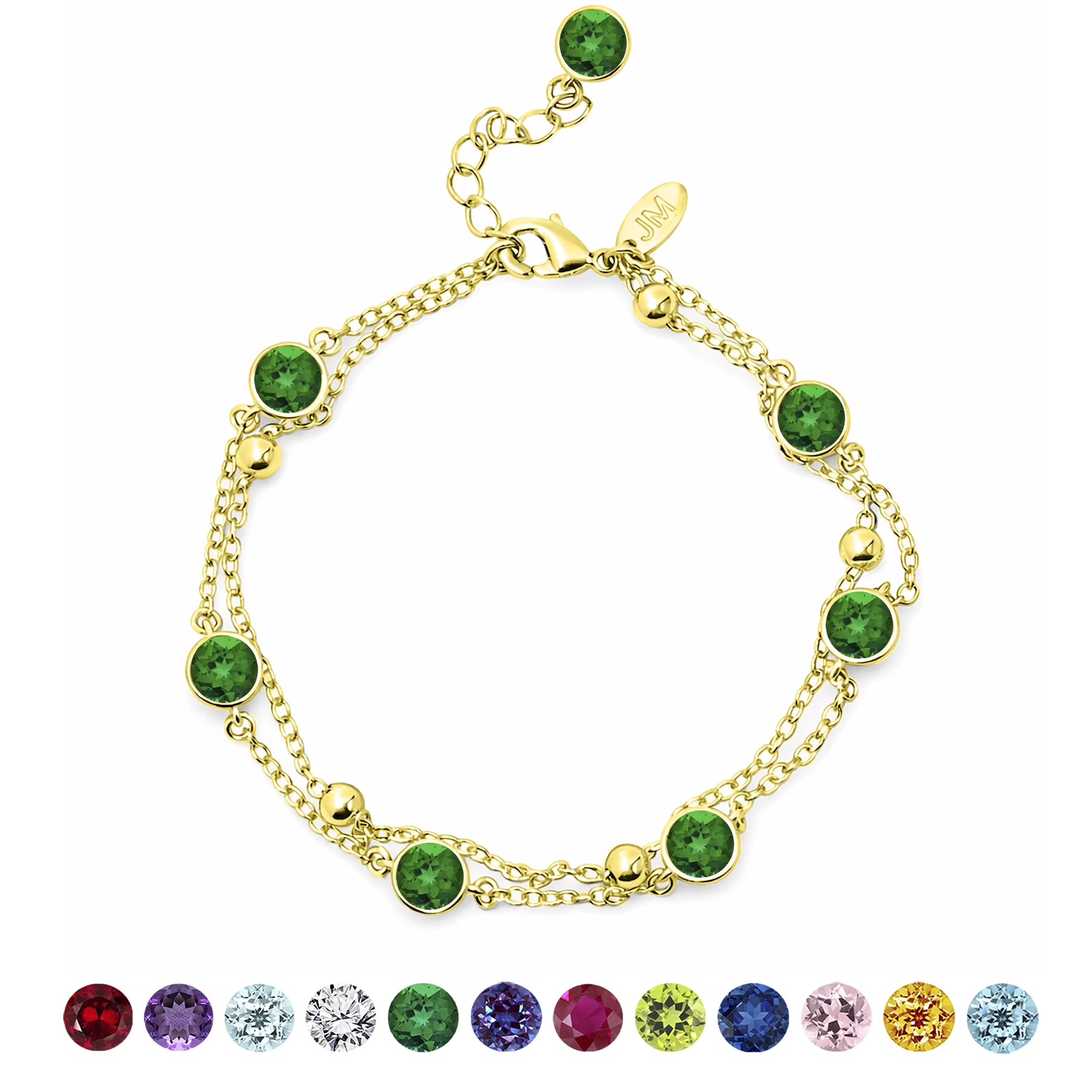 JeenMata 3.5 Carat May Emerald Birthstone Double Layer Bracelet - in Yellow Gold Plating for Women