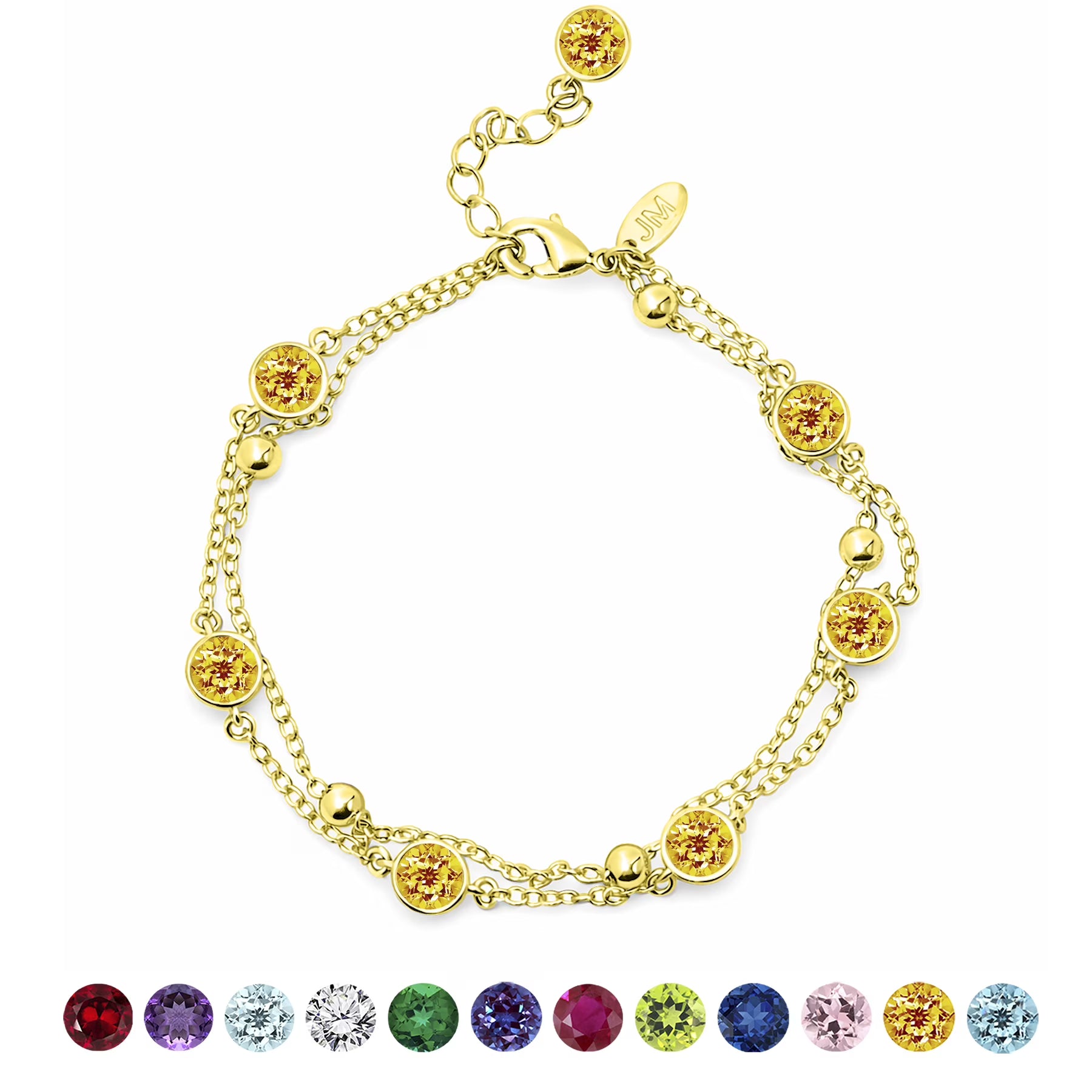 JeenMata 3.5 Carat November Citrine Birthstone Double Layer Bracelet - in Yellow Gold Plating for Women