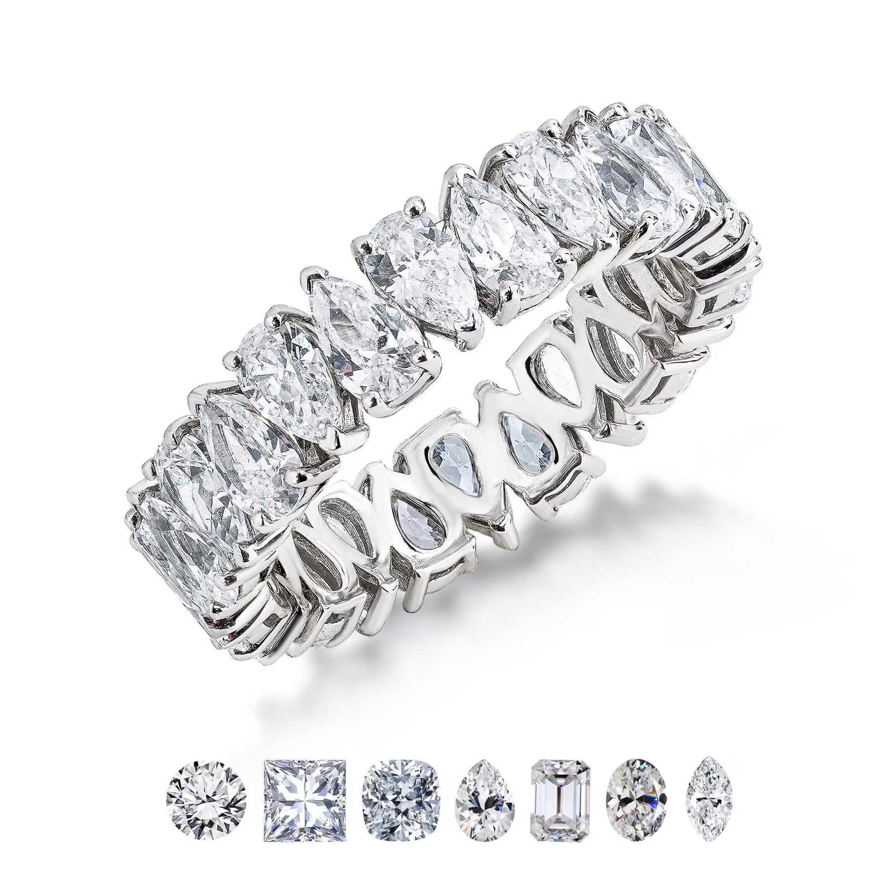 JeenMata 8.75 Carat Pear Cut Cubic Zirconia Eternity Anniversary Ring - Classic Prong Style Wedding Ring in White Gold Plating for Women