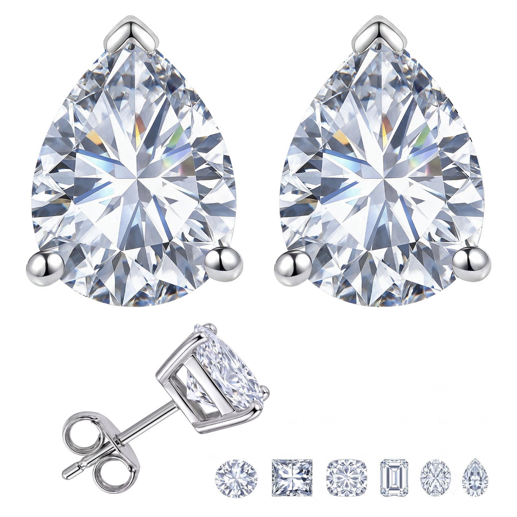 JeenMata 4 Carat Pear Solitaire Moissanite Stud Earrings for Women, Earrings for Men, 18K White Gold Plated, Hypoallergenic Earrings, D VS1, Stud Earring for Woman, Jewelry, Gift, Earrings