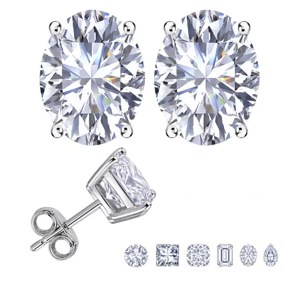 JeenMata 0.5 Carat Oval Solitaire Moissanite Stud Earrings for Women, Earrings for Men, 18K White Gold Plated, Hypoallergenic Earrings, D VS1, Stud Earring for Woman, Jewelry, Gift, Earrings