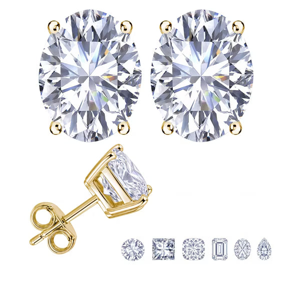 JeenMata 0.5 Carat Oval Solitaire Moissanite Stud Earrings for Women, Earrings for Men, 18K Yellow Gold Plated, Hypoallergenic Earrings, D VS1, Stud Earring for Woman, Jewelry, Gift, Earrings