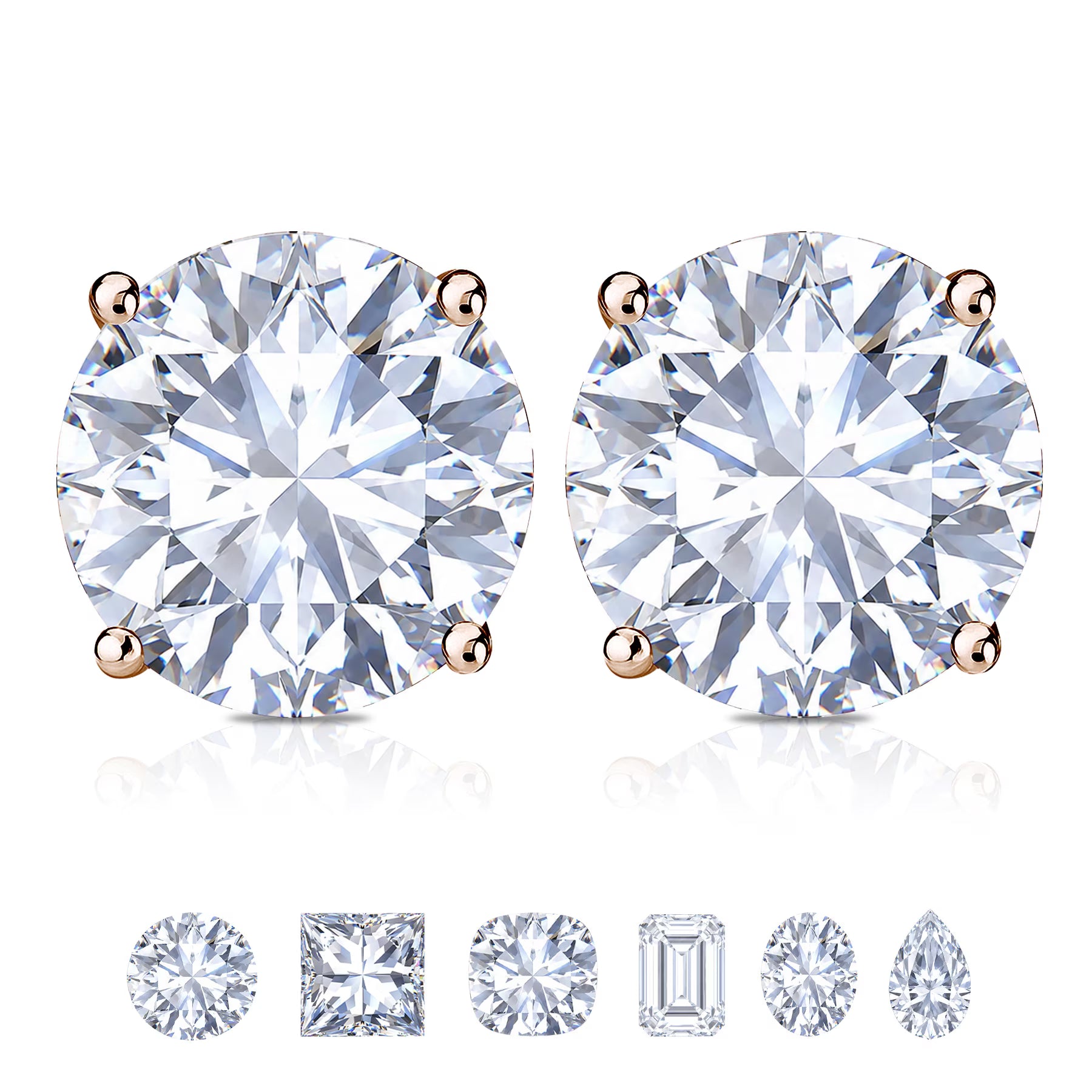 JeenMata 4 Prong 0.5 Carat Round Shaped Moissanite Solitaire Stud Earrings in 18k Rose Gold Plating for Women