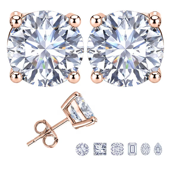 JeenMata 0.5 Carat Round Solitaire Moissanite Stud Earrings for Women, Earrings for Men, 18K Rose Gold Plated, Hypoallergenic Earrings, D VS1, Stud Earring for Woman, Jewelry, Gift, Earrings