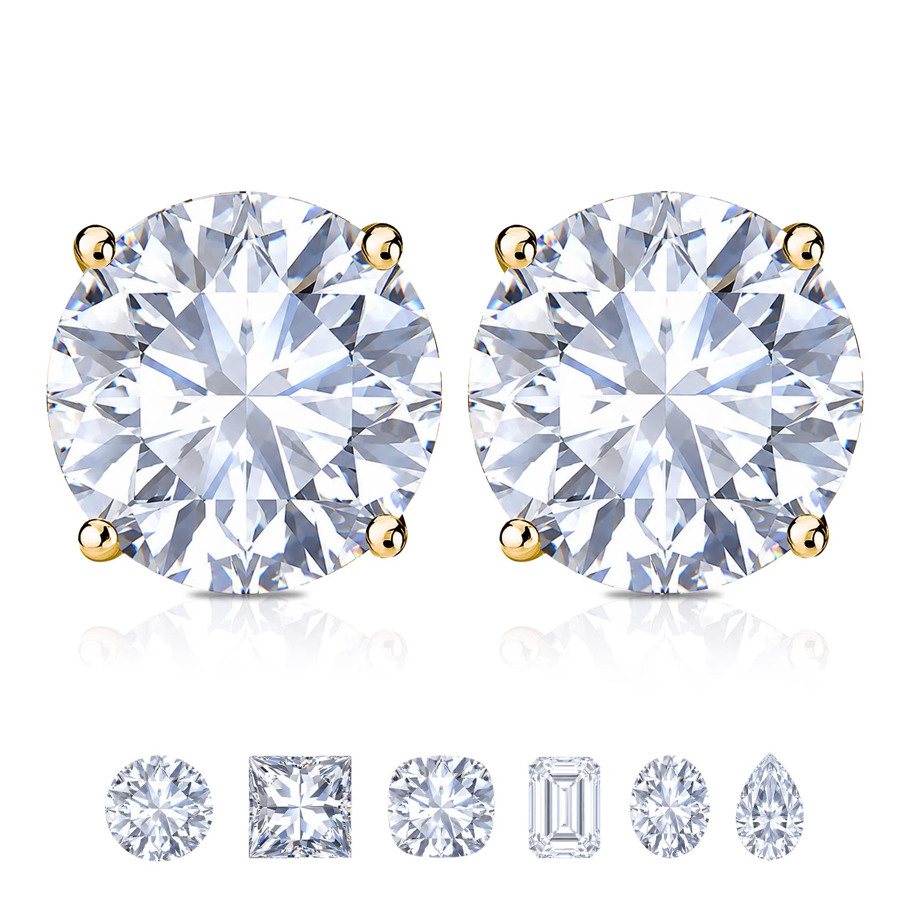 JeenMata 4 Prong 0.5 Carat Round Shaped Moissanite Solitaire Stud Earrings in 18k Yellow Gold Plating for Women