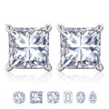 JeenMata 4 Prong - 1 Carat Princess Cut Moissanite - Solitaire Stud Earrings in 18k White Gold Plating for Women