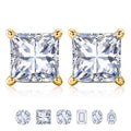JeenMata 4 Prong - 1 Carat Princess Cut Moissanite - Solitaire Stud Earrings in 18k Yellow Gold Plating for Women