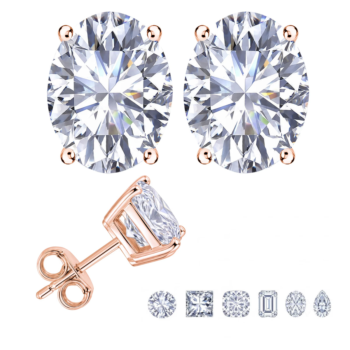 JeenMata 2 Carat Oval Solitaire Moissanite Stud Earrings for Women, Earrings for Men, 18K Rose Gold Plated, Hypoallergenic Earrings, D VS1, Stud Earring for Woman, Jewelry, Gift, Earrings