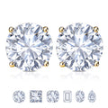 JeenMata 4 Prong 2 Carat Round Shaped Moissanite Solitaire Stud Earrings in 18k Yellow Gold Plating for Women