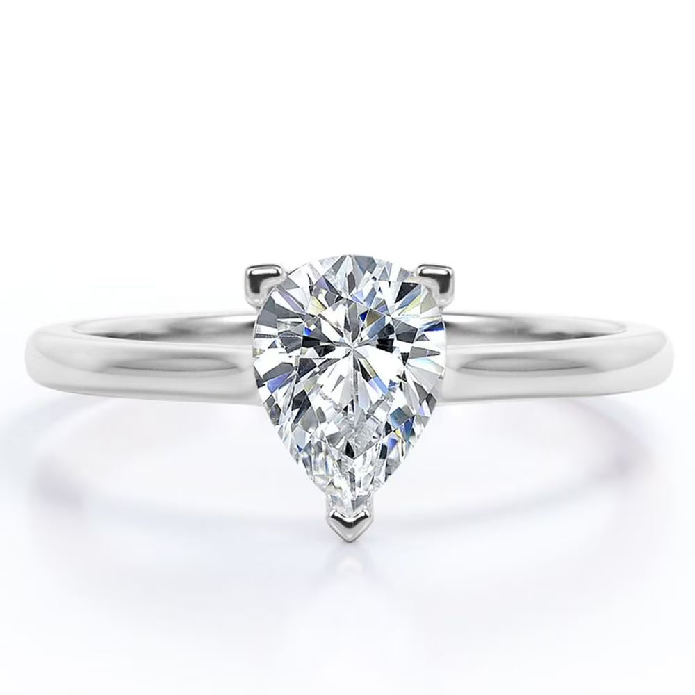 JeenMata 4 Prong - 4 Carat Pear Cut Solitaire Engagement Ring in 18K White Gold Plating for Women