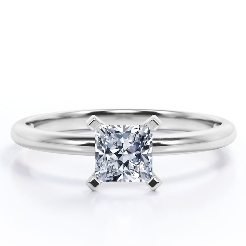 JeenMata 4 Prong - 4 Carat Princess Cut - Solitaire Engagement Ring in 18K White Gold Plating for Women