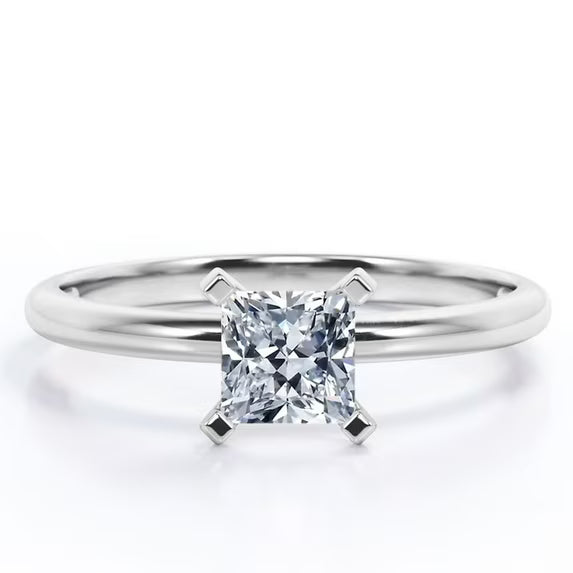 JeenMat Engagement Ring - Prong Setting - Solitaire Promise Ring in 18K White Gold Plating for Women