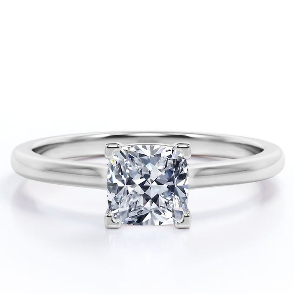 JeenMata 4 Prong - 4 Carat Cushion Cut Solitaire Engagement Ring in 18K White Gold Plating for Women