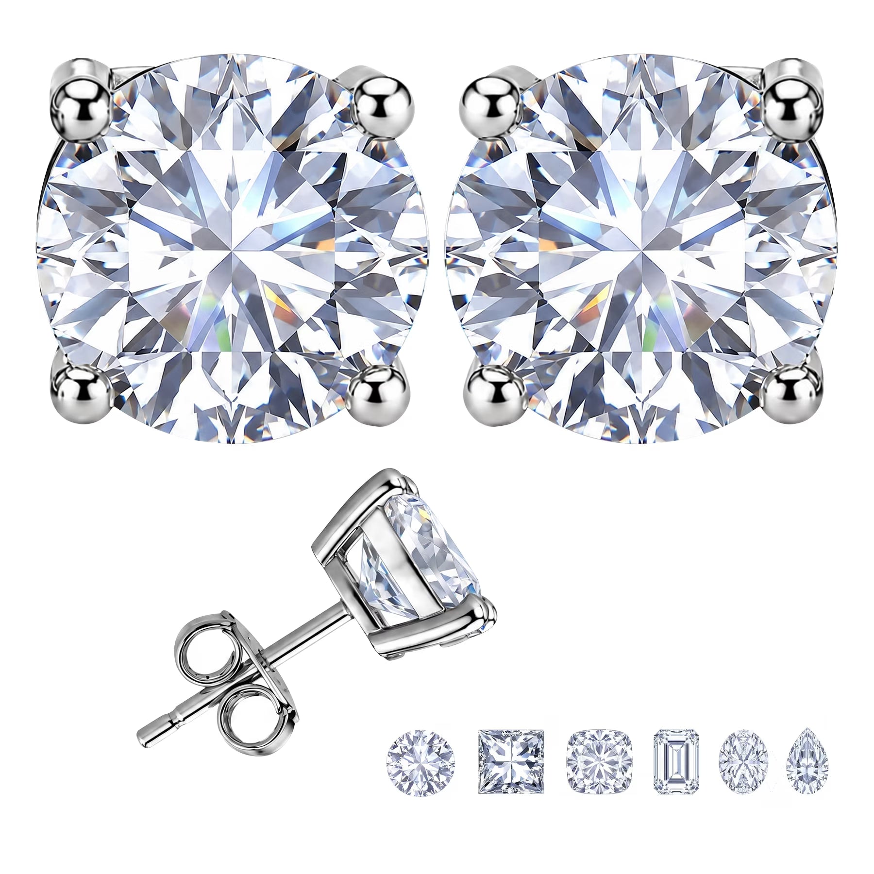 JeenMata 4 Carat Round Solitaire Moissanite Stud Earrings for Women, Earrings for Men, 18K White Gold Plated, Hypoallergenic Earrings, D VS1, Stud Earring for Woman, Jewelry, Gift, Earrings
