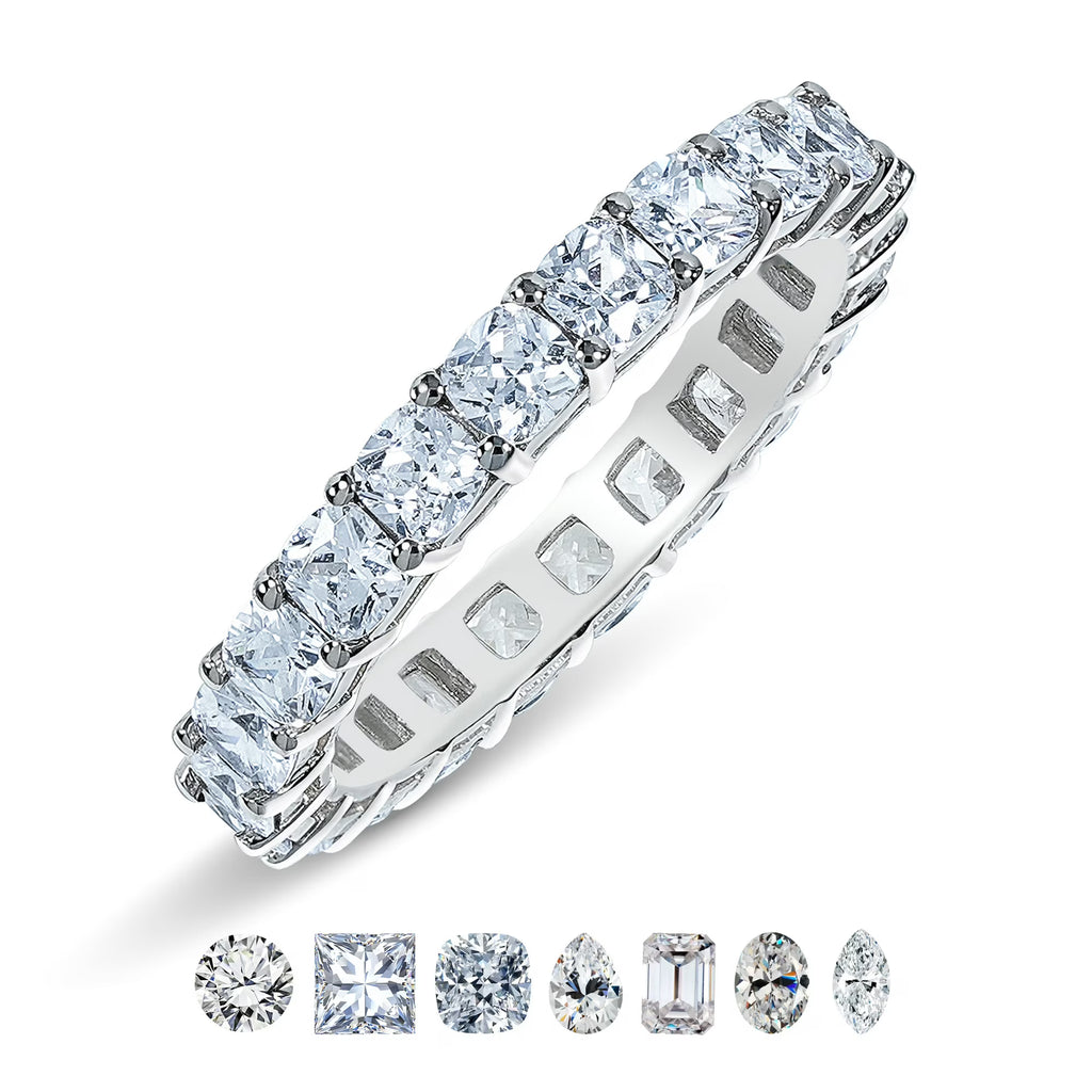 JeenMata 5.25 Carat Cushion Cut Cubic Zirconia Eternity Anniversary Ring - Classic Prong Style Wedding Ring in White Gold Plating for Women