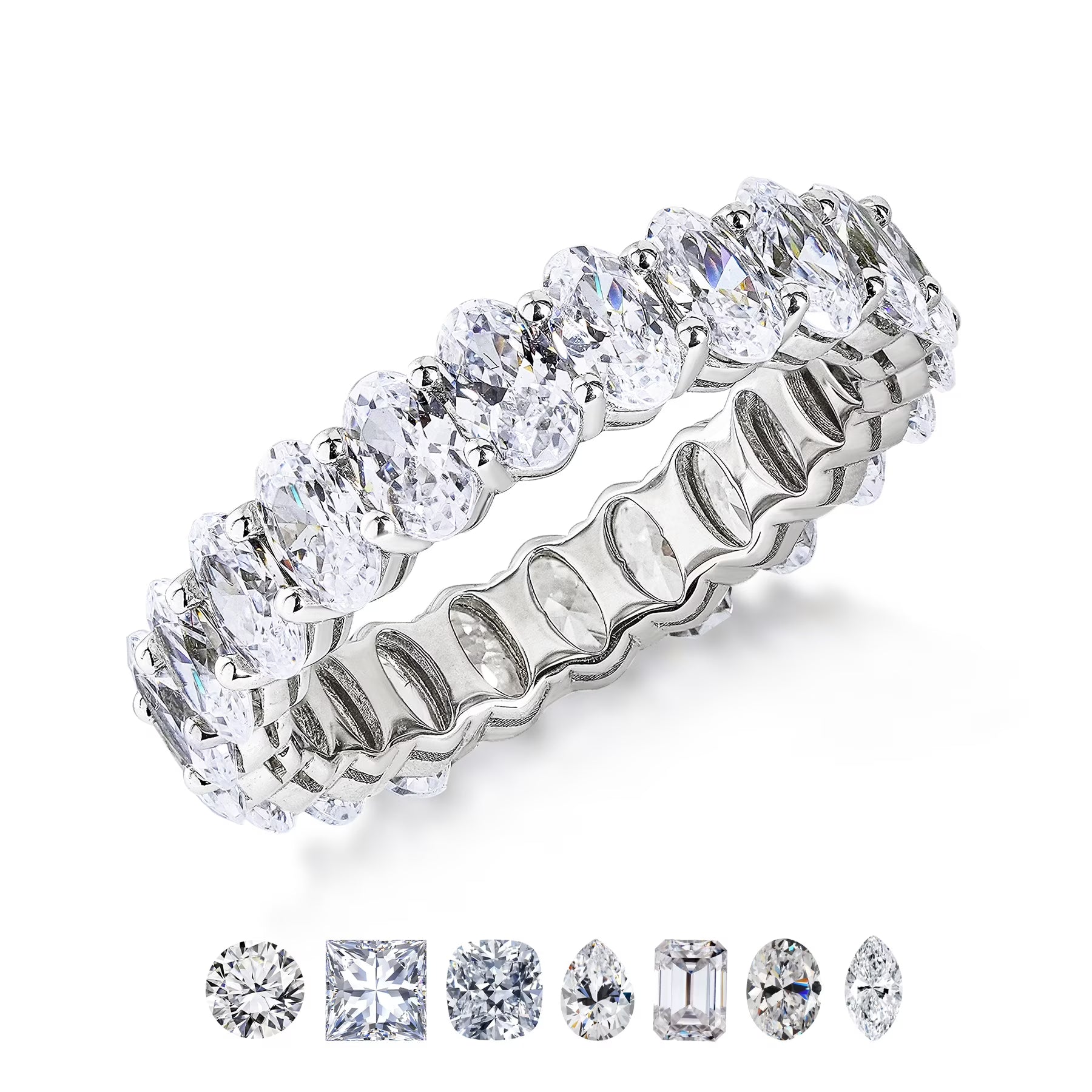 JeenMata 7.25 Carat Oval Cut Cubic Zirconia Eternity Anniversary Ring - Classic Prong Style Wedding Ring in White Gold Plating for Women