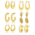JEENMATA 6 Pairs Fashion MultiPack Earrings Set for Women in Yellow Gold Plating, Hoop Earrings, Chunky, Lightweight Drop Hypoallergenic Earrings Jewelry Gift for Women