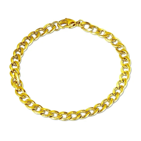 JeenMata 6 mm Flat Curb Chain Bracelet - Minimalist Bracelet - Gift for Husband in Yellow