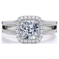 JeenMata 0.63 ct Cushion Cut Lab Grown Diamond - Vintage Style - Engagement Ring - Split Shank - Halo Ring - 10K White Gold