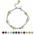 JeenMata 3.5 Carat August Peridot Birthstone Double Layer Bracelet - in White Gold Plating for Women