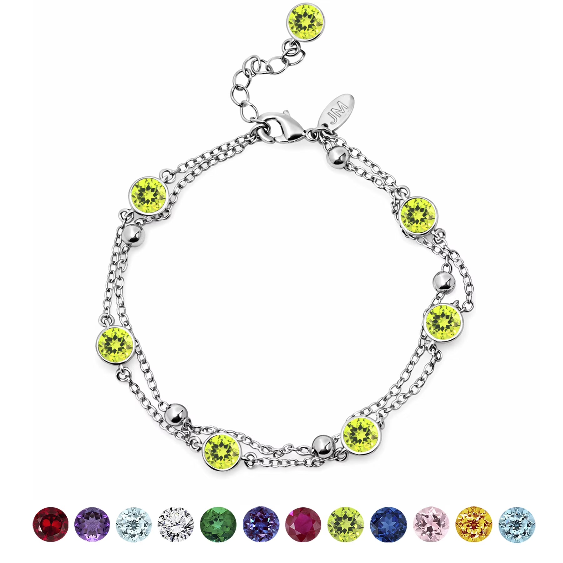 JeenMata 3.5 Carat August Peridot Birthstone Double Layer Bracelet - in White Gold Plating for Women