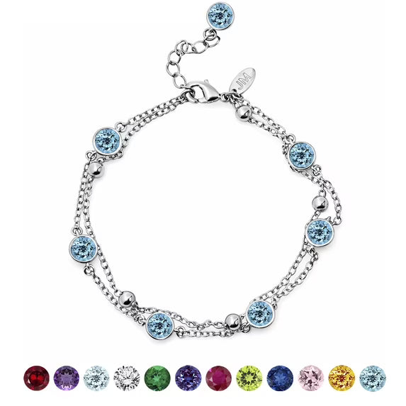 JeenMata 3.5 Carat December Blue Topaz Birthstone Double Layer Bracelet - in White Gold Plating for Women