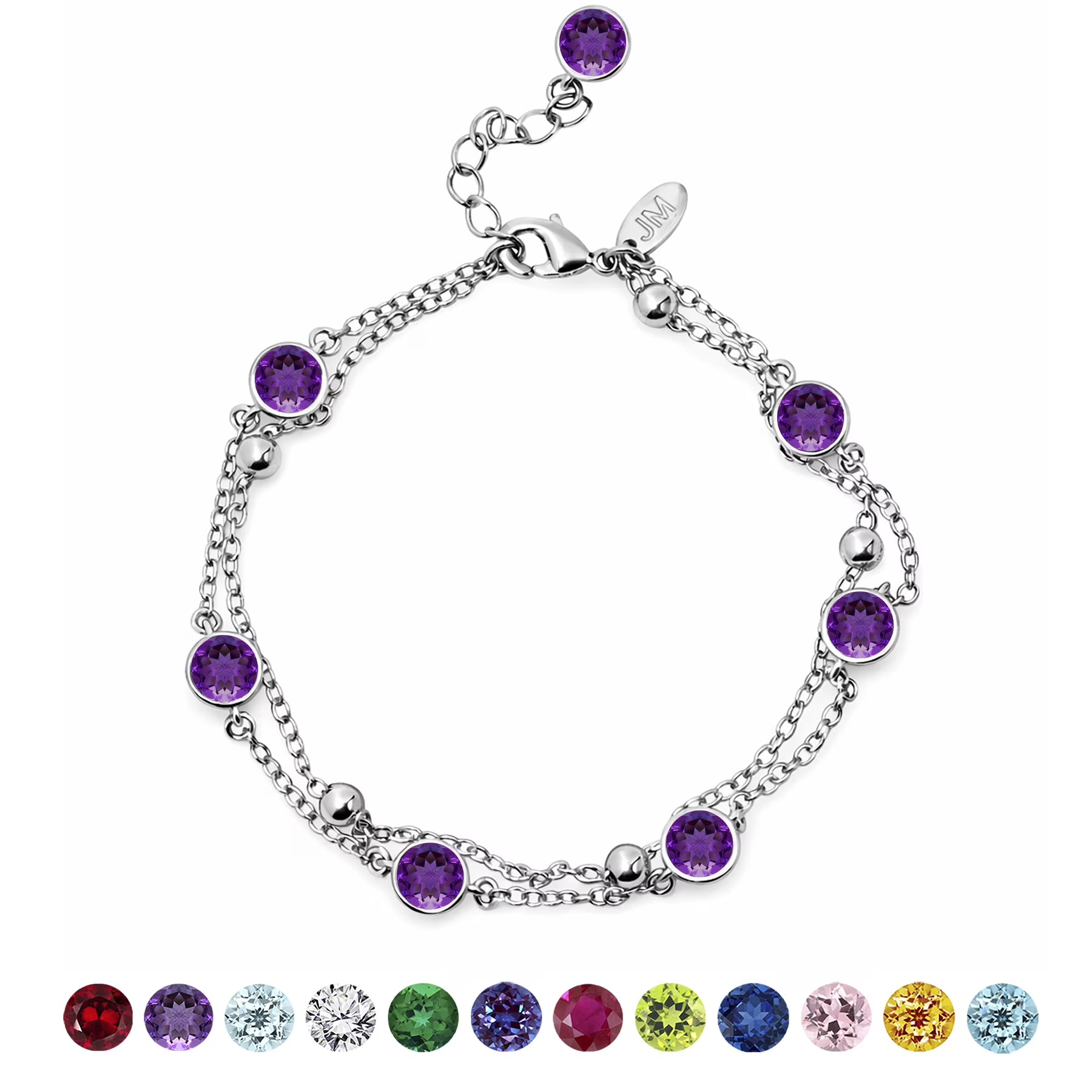 JeenMata 3.5 Carat February Amethyst Birthstone Double Layer Bracelet - in White Gold Plating for Women