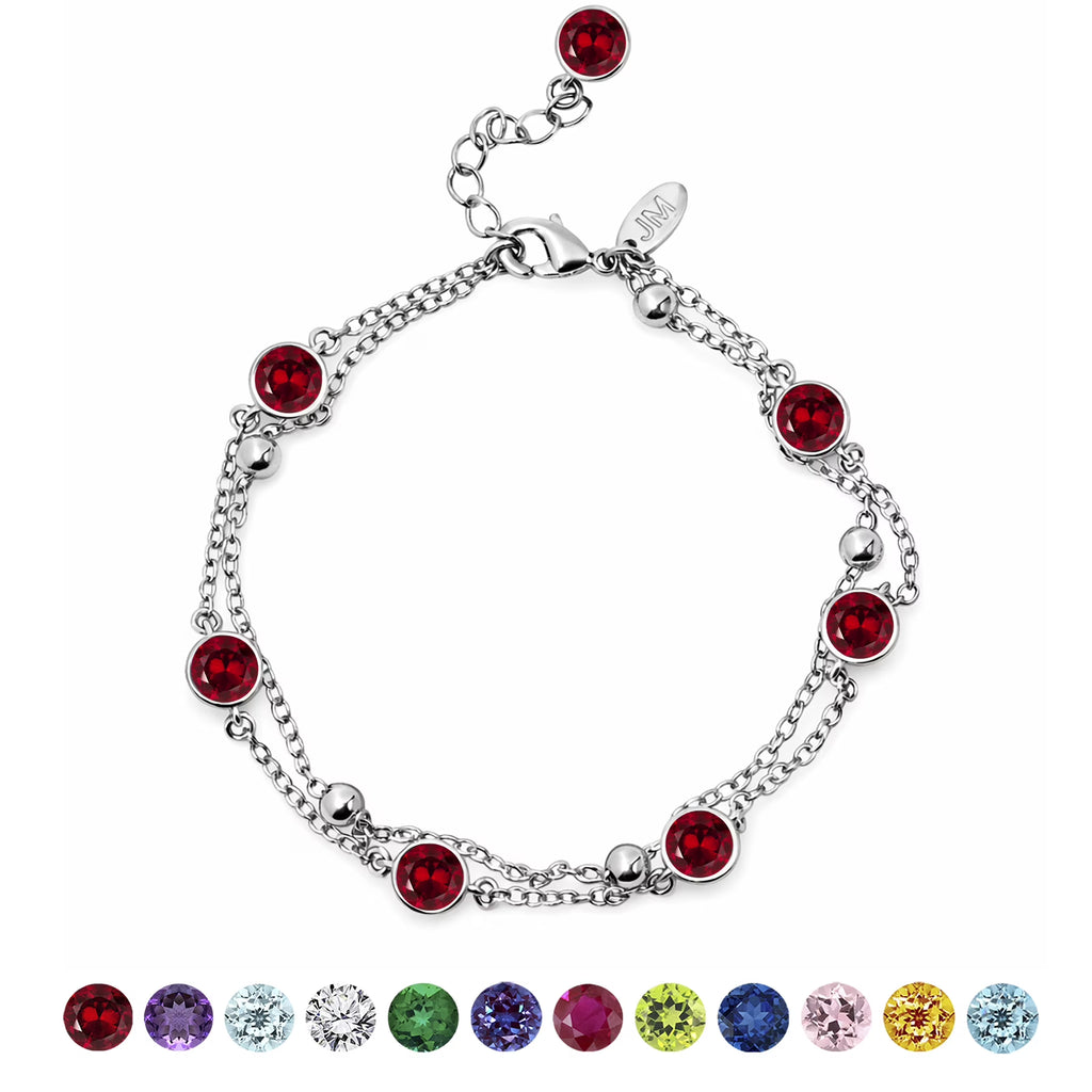 JeenMata 3.5 Carat January Garnet Birthstone Double Layer Bracelet - in White Gold Plating for Women