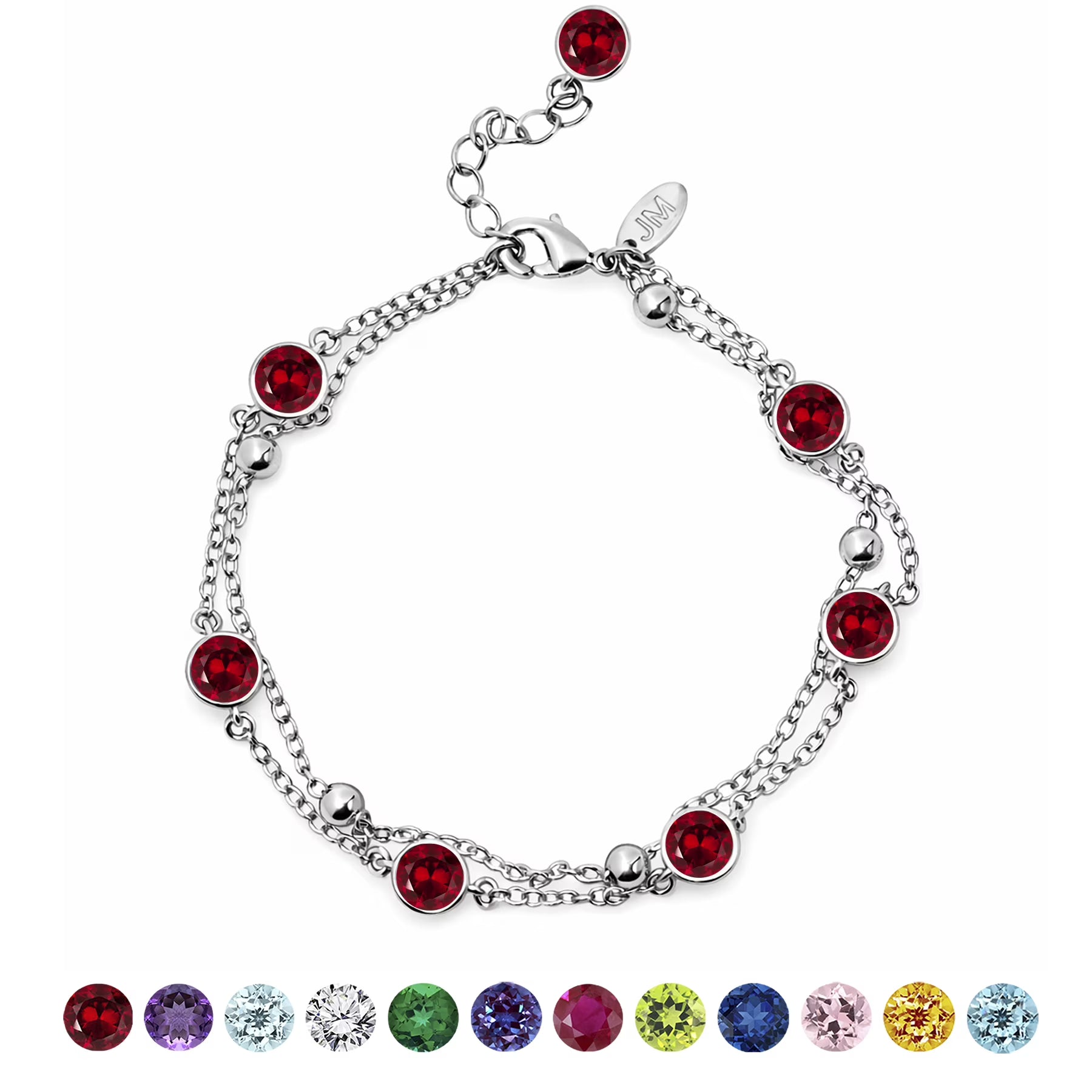 JeenMata 3.5 Carat January Garnet Birthstone Double Layer Bracelet - in White Gold Plating for Women