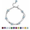 JeenMata 3.5 Carat March Aquamarine Birthstone Double Layer Bracelet - in White Gold Plating for Women