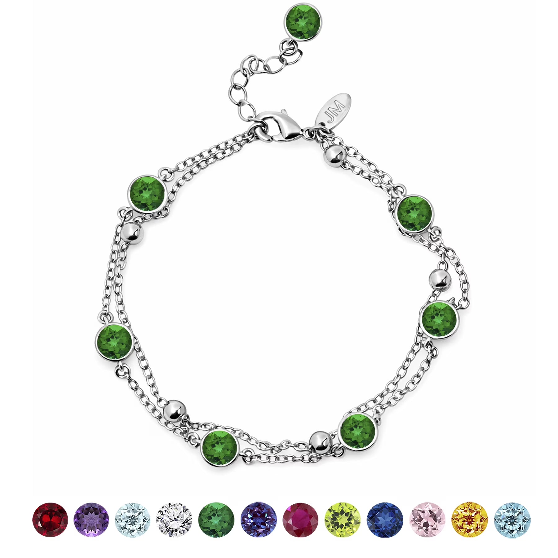 JeenMata 3.5 Carat May Emerald Birthstone Double Layer Bracelet - in White Gold Plating for Women