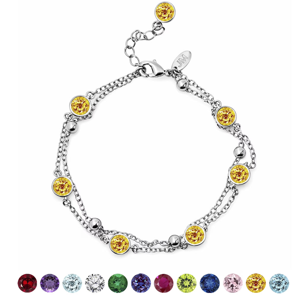JeenMata 3.5 Carat November Citrine Birthstone Double Layer Bracelet - in White Gold Plating for Women