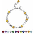 JeenMata 3.5 Carat November Citrine Birthstone Double Layer Bracelet - in White Gold Plating for Women