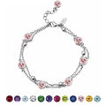 JeenMata 3.5 Carat October Pink Tourmaline Birthstone Double Layer Bracelet - in White Gold Plating for Women